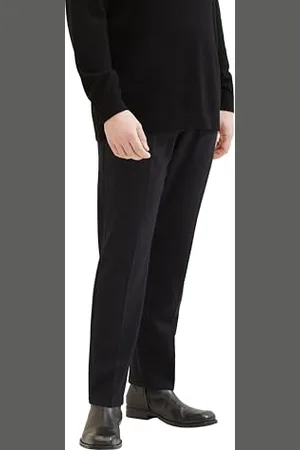 TOM TAILOR Herren Plussize Regular Fit Chino Hose mit Bügelfalte, black dotted structure, 40/32