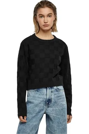 Urban classics Damen TB6138-Ladies Check Knit Sweater Sweatshirt, Black, XL