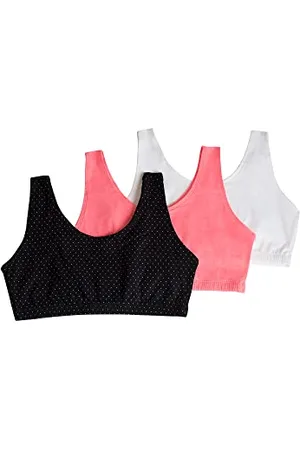 Fruit Of The Loom Damen Built Up Tank Style Bra Fashion Colors Sport-BH, Undurchsichtige, Pin Dot/Popsicle Pink/White, 90 (3er Pack)