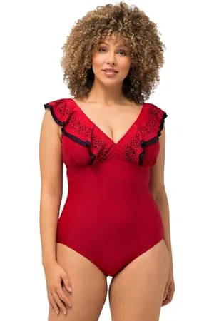 Ulla Popken Damen Laura, Cutout, Volants Badeanzug, , 58 EU
