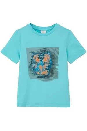 QS by s.Oliver Jungen 2143149 T-Shirt mit Frontprint, türkis, 92/98