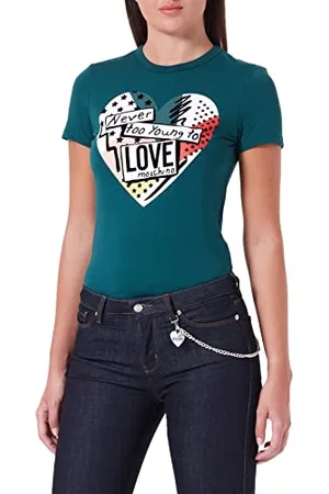 Moschino Damen Slim Fit Short Sleeves T-shirt With Patchwork Heart Print T Shirt, , 38 EU