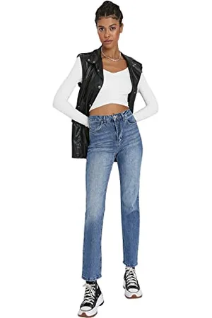 Trendyol Damen Herren Hoher Bund Flared Jeans, , 42