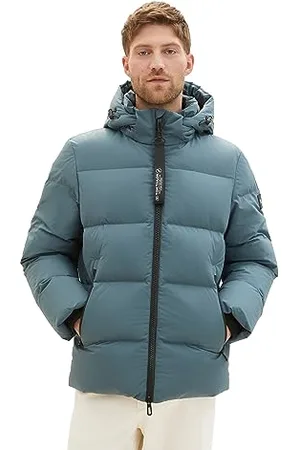 TOM TAILOR Herren 1037350 Recycled Down Puffer-Jacke mit Abnehmbarer Kapuze, 32506-dusty Dark Teal, XXL