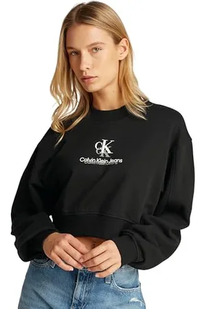 Calvin Klein Damen Sweatshirt Shadow Graphic Crewneck Cropped, Schwarz (Ck Black), XXL