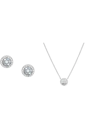 Fossil Damen Ohrstecker Sterlingsilber und Perlmutt, JFS00518040 + Damen Halskette Sterlingsilber und Perlmutt, JFS00520040