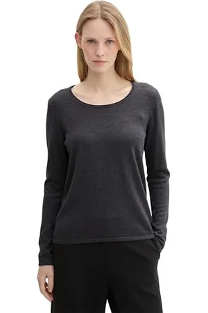 TOM TAILOR Damen 1042964 Basic Pullover mit Rundhalsausschnitt, 30281-Evident Anthracite Melange, XL