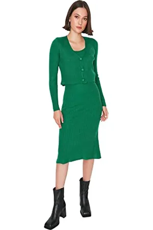 Trendyol Damen Woman Design Maxi Standard Crew Neck Woven Dress Kleid, , Medium