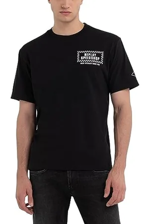 Replay Herren T-Shirt Kurzarm Rundhalsausschnitt mit Backprint, (Schwarz), S