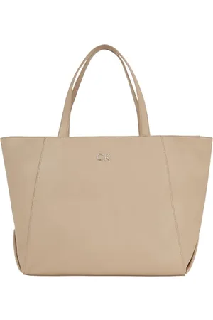 Calvin Klein Damen Tote Bag Tasche Re-Lock Seasonal Shopper Mittelgroß, Beige (Silver Mink), Onesize