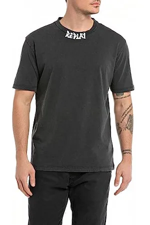 Replay Herren T-Shirt Kurzarm Rundhalsausschnitt mit Logo, (Schwarz), S