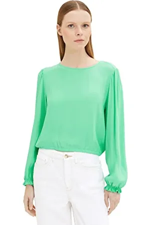 TOM TAILOR Damen 1035424 Bluse mit Bindedetail, 11052-Strong Green, M