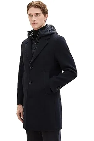 TOM TAILOR Herren 2-in-1 Karo Wollmantel mit abnehmbarer Innenjacke, navy blue structure, M