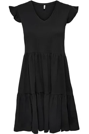 ONLY Damen Kurzes Rüschen Kleid Kurzarm Mini Dress mit V-Ausschnitt aus Baumwolle ONLMAY