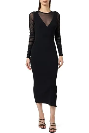 Pinko Damen Bergamotte Viskose-Kleid Tüll transparent Cocktailkleid, , L
