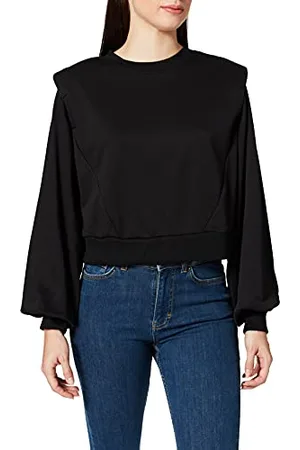 Urban classics Damen TB4375-Ladies Padded Shoulder Modal Terry Crewneck Sweatshirt, Black, L