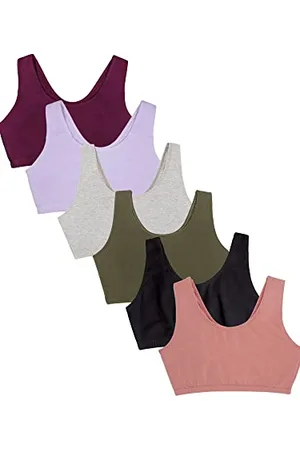Fruit Of The Loom Damen Built Up Tank Style Bra Value Pack Sport-BH, Undurchsichtige, Schwarz/Heather Grey/Olive/Purple Velvet/Lila/Dusk, 75 (6er