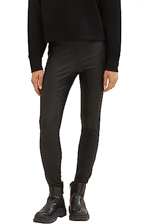 TOM TAILOR Damen 1038224 Coated Leggings mit Ziernaht, 14482-deep Black, XL