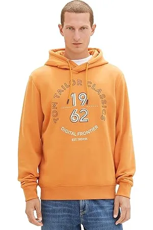 TOM TAILOR Herren Hoodie Sweatshirt mit Print, tomato cream orange, XXL
