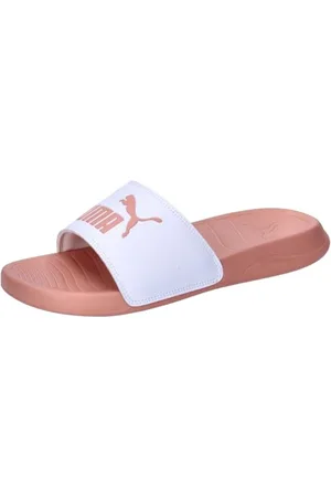 PUMA Unisex Popcat 20 Slide Sandal, White-Deeva Peach, 44.5 EU