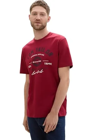 TOM TAILOR Herren T-Shirt mit Logo-Print aus Baumwolle, Deep Red, XL