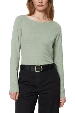 Marc O’ Polo Marc OߴPolo Damen Langarmshirt aus Bio-Baumwolle mit U-Boot-Ausschnitt, Grün (Faded Mint), XXS