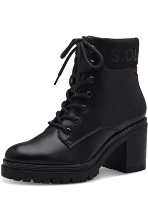 QS by s.Oliver Damen Stiefeletten zum Schnüren mit Blockabsatz Vegan, (Black), 40 EU