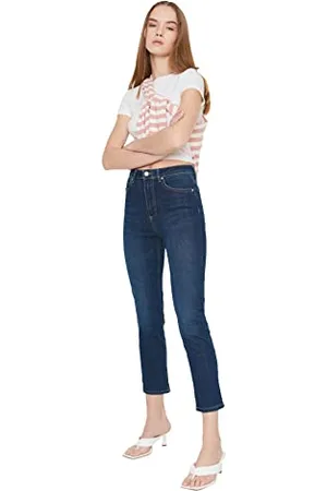 Trendyol LaCivert Hohe Taille Slim Fit Jeans, , 38