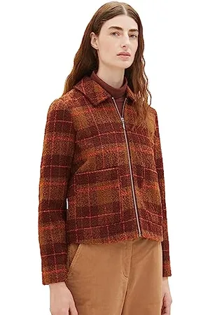 TOM TAILOR Damen 1037911 Blazer Jacke mit Karomuster, 33279-brown orange Boucle, 36