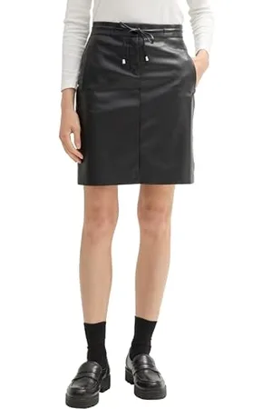 TOM TAILOR Damen Mini Rock aus Fake-Leder, 14482 - Deep Black, 42