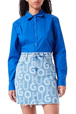 HUGO BOSS Damen Garla Regular-Fit Minirock aus blauem Denim mit Logo-Print Blau M