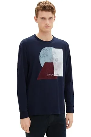 TOM TAILOR Herren Basic Longsleeve mit Print, sky captain blue, XL