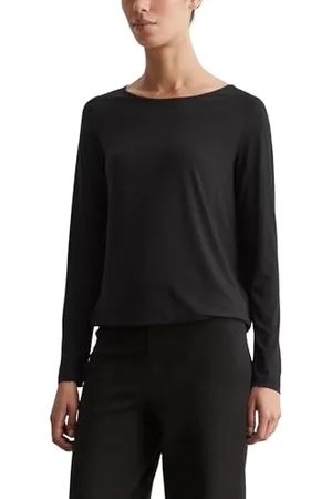 Marc O’ Polo Marc OߴPolo Damen Langarmshirt mit U-Boot-Ausschnitt Regular Fit, Schwarz (Black), L