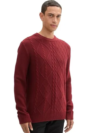 TOM TAILOR Herren 1043343 Basic Pullover mit Struktur, 13721-Burgundy Dark Red, XXXL