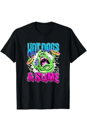Ghostbusters Vintage Slimer Retro Hot Dogs & Slime Logo T-Shirt - Unisex Erwachsene und Kinder - - S