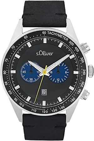 QS by s.Oliver Armbanduhr Herren Chronograph Analog, mit Leder Armband, , 5 bar Wasserdicht, Kommt in Uhren Geschenk Box