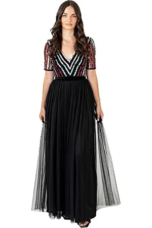 Maya Deluxe Damen Maxi Womens Dress Ladies Ball Gown Wedding Guest Long V Neck Empire Waist Short Slee Formales Kleid, , 42 EU