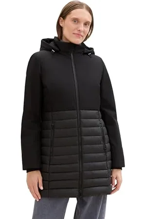 TOM TAILOR Damen 1041491 Hybrid Steppmantel mit Kapuze, 14482-Deep Black, S