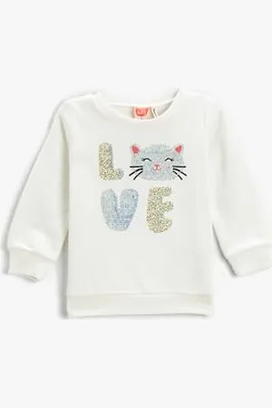 Koton Babygirl Cat Printed Sweatshirt Crew Neck
