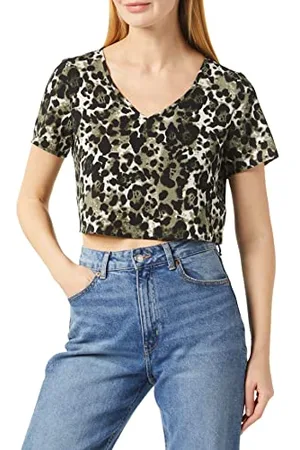 Noisy May Damen Nmclara S/S V-neck Top S* T Shirt, Kalamata Aop:leo, M EU