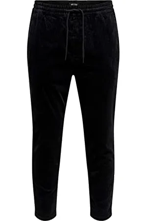 Only & Sons Herren Cord Stoffhose | Bequem Relaxed Pants ONSLINUS | Freizeit Cropped Trousers mit Tunnelzug, Farben: , Größe Hosen:XS