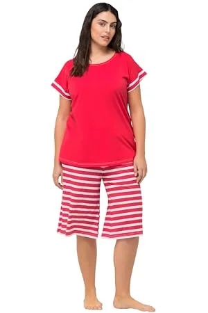Ulla Popken Damen Shorty Stripes Pyjama, , 46-48