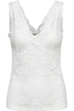 Cream T-Shirt Glaze Damen T-Shirt mit Spitze Elegant Oberteile Ärmelloses Tanktop Spitzentop M