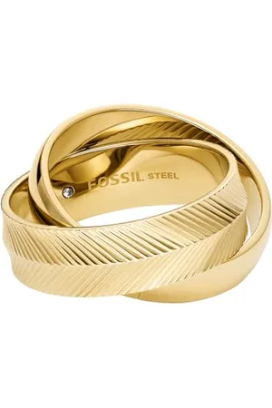 Fossil Damenring Harlow Interlocking Links Edelstahl goldfarben, JF048067106
