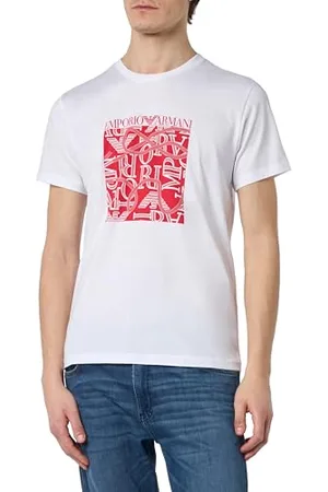 Emporio Armani Herren Ropes Macro Logo Rundhals-T-Shirt, WEISS/ROT PRINT, S
