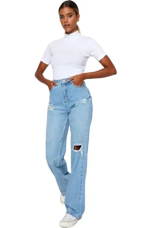 Trendyol Damen Herren Hoher Bund Weites Bein der 90er Jeans, Hellblau, 38 EU