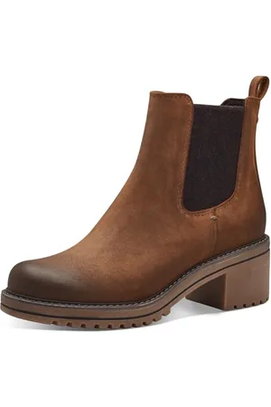 Marco Tozzi Damen Chelsea Boots Vegan mit Blockabsatz, Braun , 38 EU