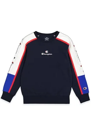 Champion Legacy Retro Sport B (306857) – Ultraleichtes, weiches, kompaktes Fleece-Sweatshirt mit Rundhalsausschnitt, Marineblau/Weiß (NNY/WHT/CRD), 11–12 Jahre (L), Jungen HW24