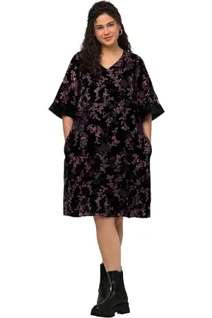 Ulla Popken Damen Samtkleid, Aline Kleider, , 42-44 Große Größen EU