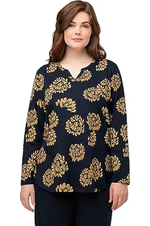 Ulla Popken Damen Pyjama Shirt, 1/1 Sleeve with floralprint Schlafanzüge, , 46-48